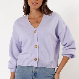 PETAL & PUP Isabel Button Front Cardigan Sweater Women Size Large Lilac Purple